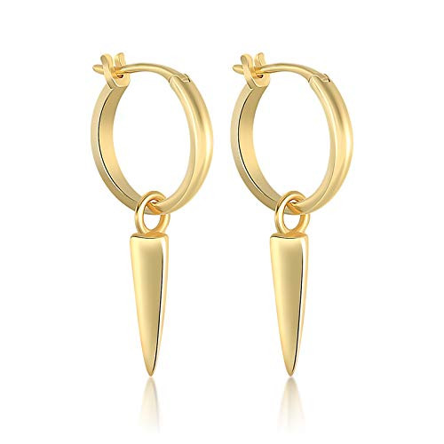 KOSINER Gold Dainty Dangle Hoop Earrings for Women 14K Gold Plated Delicate Cute Geometric Triangle Cone Drop Dangle Earrings