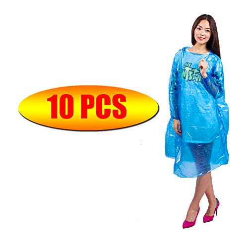 OUYOOLE Disposable Rain Ponchos for Adults 10 PCS Disposable Rain Coats Emergency Drawstring Hood Poncho Extra Thick Waterproof 100 percent PE Plastic Material Mixed Colors