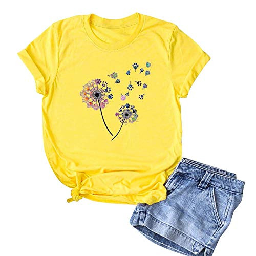 AODONG Shirts for Women with Sayings Shirts for Women Fashion Round Neck Printing Print Tee Shirt Casual Short Sleeve T-Shirt Top Blouses Yellow AODONG Shirts for Women with Sayings Shirts for Women Fashion Round Neck Printing Print Tee Shirt Casual Short Sleeve T-Shirt Top Blouses Yellow