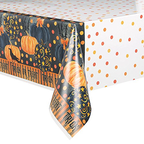 Painted Pumpkin Halloween Plastic Tablecloth 84 inch x 54 inch