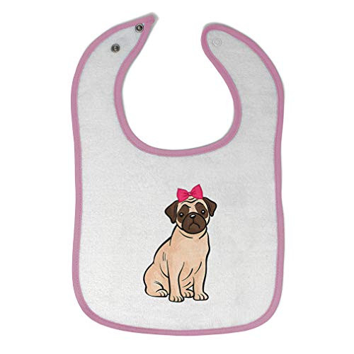 Toddler  and  Baby Bibs Burp Cloths Pug with A Bow Dog Lover Pet Cotton Items for Girl Boy Gifts Ai White Soft Pink Design Only
