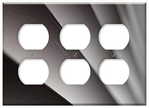Triple Duplex Outlet Wall Plate Cover - Abstract Blinds Curtain Closed Macro Grey White
