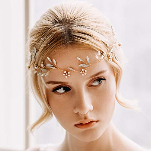AW BRIDAL Wedding Headpieces for Bride Opal Crystal Bridal Headband Hair Vine Wedding Hair Accessories for Women and Girls-Gold-