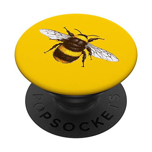 Cute Watercolor Bumble Bee insect on yellow background PopSockets Grip and Stand for Phones and Tablets