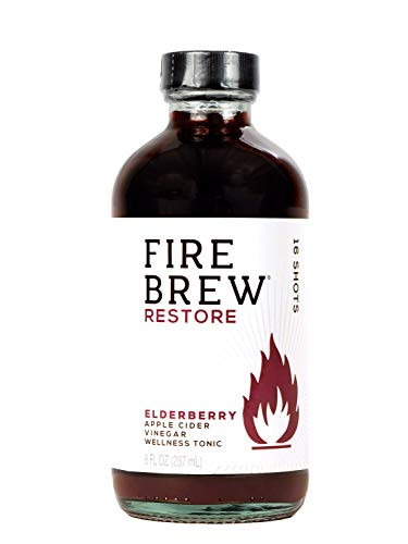 Fire Brew - Restore Elderberry Apple Cider Vinegar Tonic -Fire Cider Recipe- 8oz Bottle with 16 shots Organic with the Mother