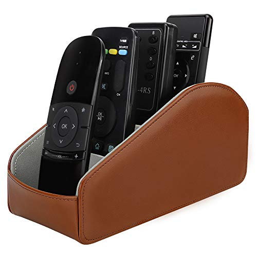 MoKo Remote Control Holder Leather TV Remote Organizer Remote Caddy Desktop Organizer 5 Compartments for Remote Controllers Office Supplies Media Accessory Storage  and  Organizer - Brown