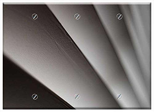 Triple Blank Wall Plate Cover - Abstract Blinds Curtain Closed Macro Grey White
