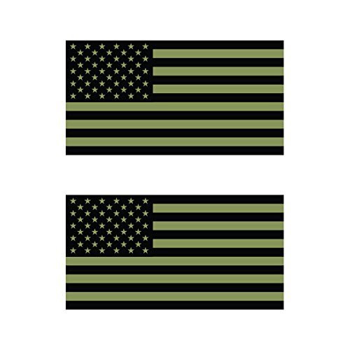 Two Pack Subdued OD Green American Flag Stickers Vinyl Decal Sticker USA US America Flags Stars and Stripes Made in USA