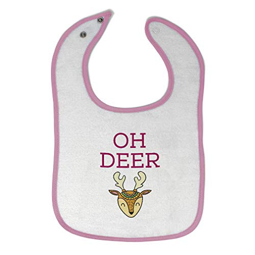 Toddler  and  Baby Bibs Burp Cloths Oh Deer Wild Animal Face and Horn Cotton Items for Girl Boy White Soft Pink Design Only