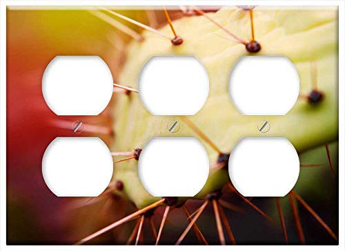 Triple Duplex Outlet Wall Plate Cover - Cactus Spur Nature Plant Thorns Prickly Green