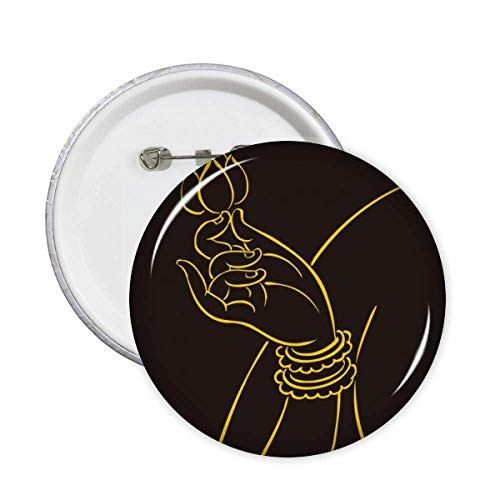 Culture Religion Black Yellow Hand Lotus Pins Badge Button Emblem Accessory Decoration 5pcs