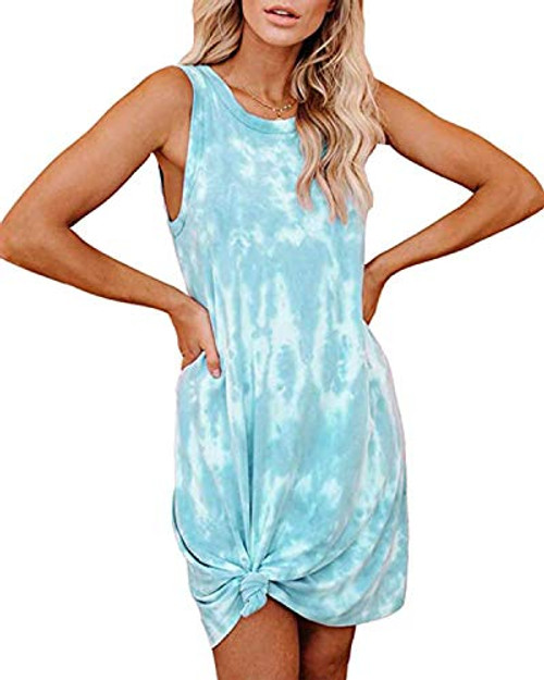 PRETTYGARDEN Womens Casual Tie Dye Short Dress Crew Neck Sleeveless Loose T Shirt Mini Dress Green PRETTYGARDEN Womens Casual Tie Dye Short Dress Crew Neck Sleeveless Loose T Shirt Mini Dress Green