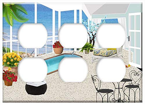 Triple Duplex Outlet Wall Plate Cover - Balcony Patio Flowers Plants Flowering