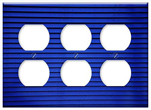 Triple Duplex Outlet Wall Plate Cover - Blinds Blue Curtain Window Roller Blind Shutter