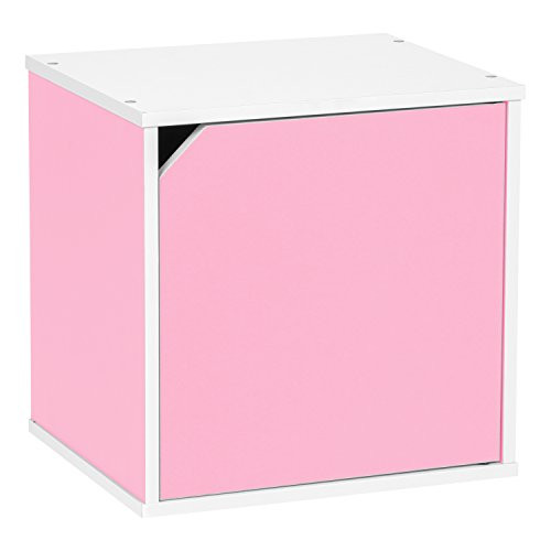 IRIS USA, CQB-35D, Modular Wood Storage Cube Box with Door, Pink, 1 Pack