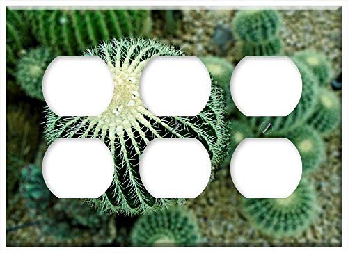 Triple Duplex Outlet Wall Plate Cover - Cacti Desert Green Prickly Mexico Plant Cactus