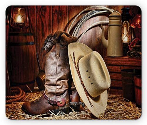 Ambesonne Western Mouse Pad American West Rodeo Elements with Antique Supplies Retro Artwork Photo Rectangle Non-Slip Rubber Mousepad Standard Size Brown Beige