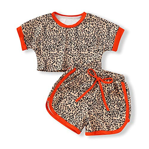 Toddler Kids Girl Summer Clothes Short Sleeve Tops Shorts 2Pcs Girl Leopard Print Outfits -4-5T Orange- Toddler Kids Girl Summer Clothes Short Sleeve Tops Shorts 2Pcs Girl Leopard Print Outfits -4-5T Orange-
