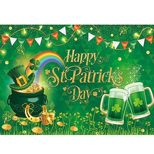 Maijoeyy 7x5ft Happy St. Patricks Day Backdrop Green Shamrocks Lucky Beer St Patricks Backdrop for Photography Party Decorations Portraits Photo Booth Studio Props
