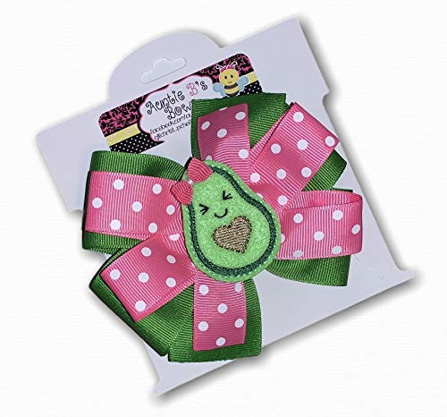 Avocado Pinwheel Hair Bow 4 inch Hot Pink  and  Green