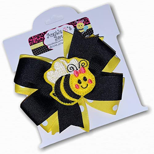 Bumblebee Pinwheel Hair Bow 4 inch Bee Black  and  Yellow