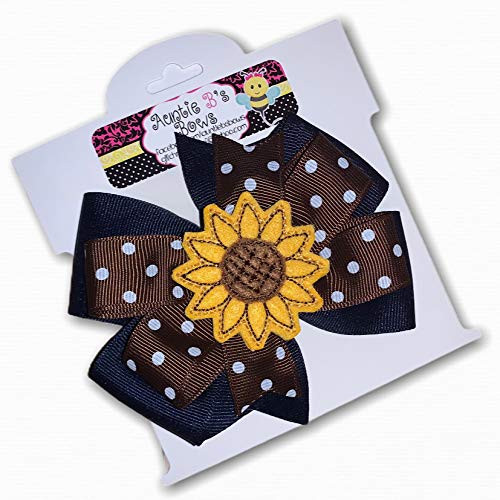 Sunflower Pinwheel Hair Bow 4 inch Navy and Brown