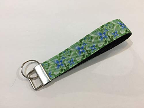Green and Blue Flowers Handmade Wristlet Keychain