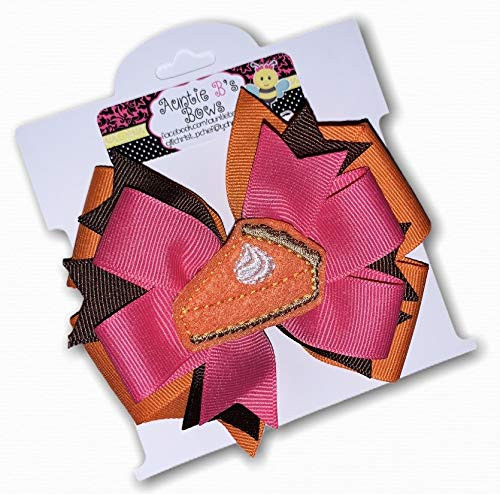 Pumpkin Pie Pinwheel Hair Bow 4 inch Orange Hot Pink Brown
