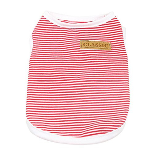 Shubuy Pet Shirt Dog Cat Clothes Puppy Classic Vest Striped T-Shirt Pet Summer Apparel -XS Red- Shubuy Pet Shirt Dog Cat Clothes Puppy Classic Vest Striped T-Shirt Pet Summer Apparel -XS Red-