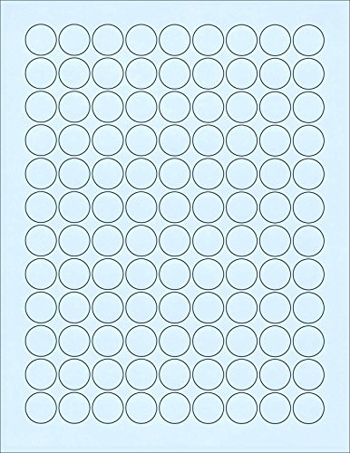 -6 SHEETS- 648 3/4 inch Blank Round Circle Blue Stickers for Inkjet  and  Laser Printers. Size 8-1/2 inchx11 inch Standard Sheets