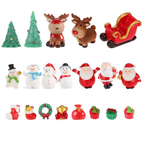 EXCEART 20 Pcs Mini Resin Christmas Ornaments Santa Deer Snowman Miniature Fairy Garden Figurines Cake Topper for DIY Crafts Snow Globes Micro Landscape Decor
