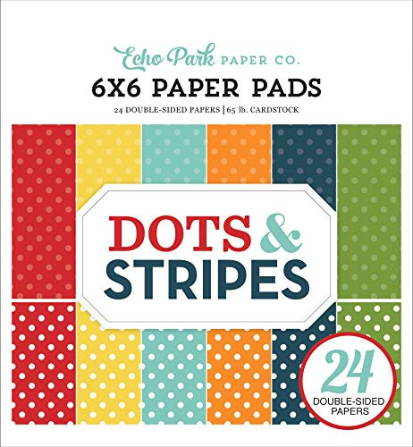 Echo Park Paper Company Dots  and  Stripes-Summer 6X6 Pad paper red teal green yellow navy orange