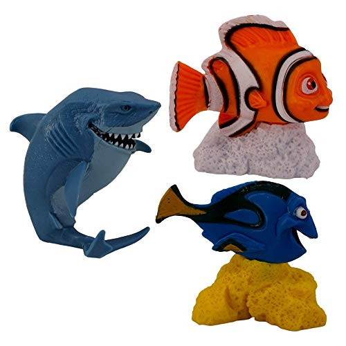 Finding Nemo Plastic Figurine Bundle -Set of 3- Nemo Dory and Bruce Plastic Figurines - 2 in Toy Cake Collectible