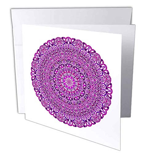 3dRose David Zydd - Floral Mandalas - Purple Floral Mandala Circle - Abstract Bohemian Design - 1 Greeting Card with Envelope -gc_299816_5-