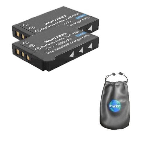 ValuePack (2 Count): Digital Replacement Camera and Camcorder Battery for Kodak KLIC7003 - Includes Lens Pouch