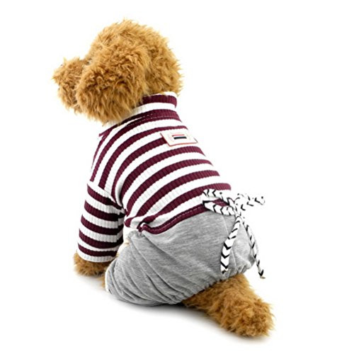 ZUNEA Stripe Jumpsuit for Small Dogs Winter Warm Pet Puppy Pajamas with Pants Soft Cotton Outfits Doggie Clothes Apparel Brown L