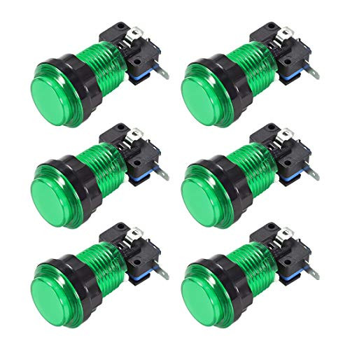 uxcell Game Push Button 33.5mm Round 12V LED Illuminated Push Button Switch with Micro Switch for Arcade Video Games Green 6pcs