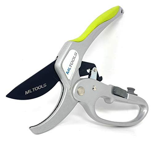 MLTOOLS Ratcheting Bypass Pruning Shears  8 inch Ratchet Hand Pruning Anvil Shears for Weak Hands  Heavy-Duty Ratcheting Lopping Shears  Low Effort Trimming Shears  Easy  and  Comfortable Grip  8231