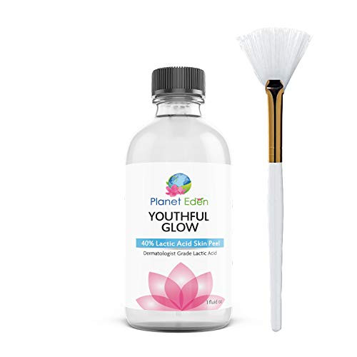 Planet Eden 40 percent Lactic Acid Skin Peel Kit and Fan Brush - Unbuffered Professional Grade AHA Diminish Fine Lines Wrinkles and Reveal Younger Skin