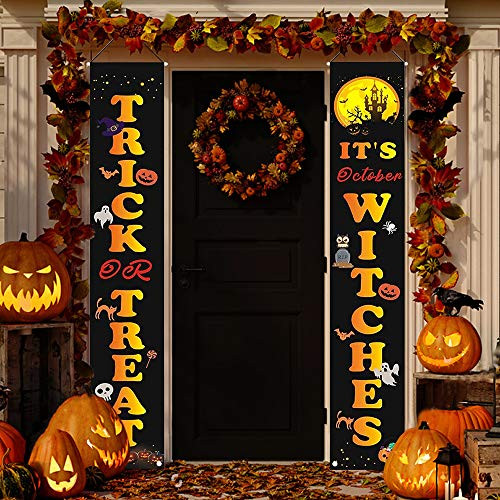 NAIXUEC Trick or Treat Halloween Decorations Outdoor - Halloween Home Decor Includes Trick or Treat Banner for Front Door Garden Porch