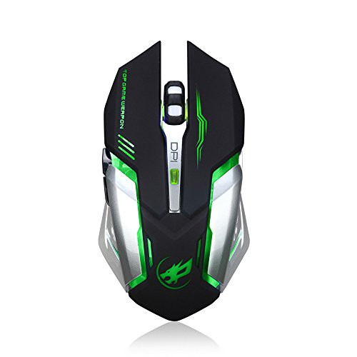 Wireless Silent Mouse Rechargeable LED Backlit USB Optical Ergonomic Gaming Mouse for Desktop Computer Notebook -Black-