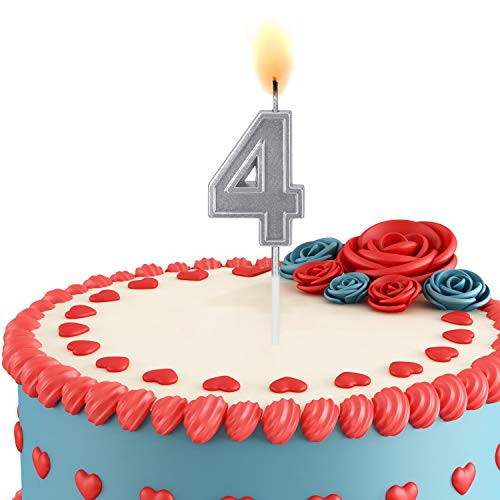 ESEOE Birthday Candles Birthday Candles Numbers for Birthday Cakes Birthday Numbers Candles for Christmas/Birthday/Wedding/Reunion/Theme Party -Silver 4-