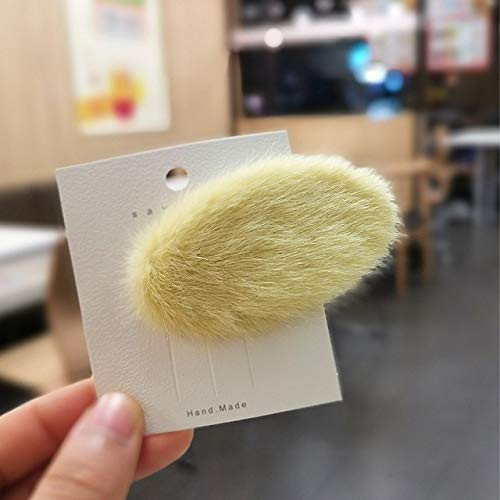 Muchengy Hairpin 1PC Winter Faux Fur Oval Hair Clips for Girls Soft Plush Hairpins Candy Color Cute Lovely Barrettes Women Hair Accessories -Color  Yellow-