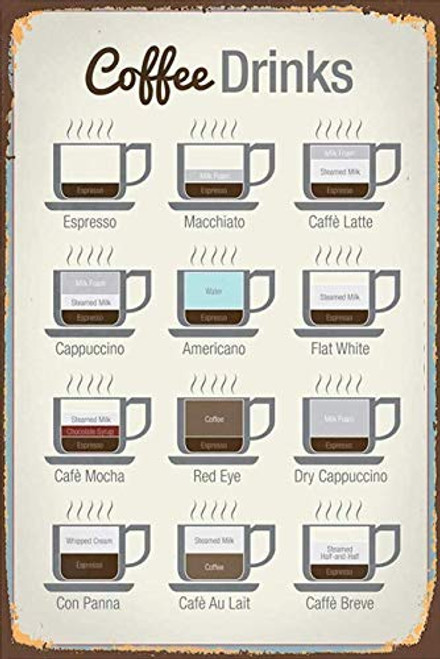 SIGNCHAT Coffee Drinks Menu Vintage Metal Sign tin Sign 8x12 inches