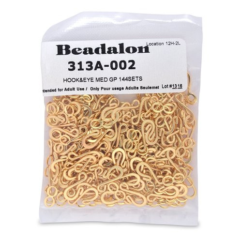 Beadalon Medium Hook and Eye Clasps, Nickel Free Gold Plate, Set of 144