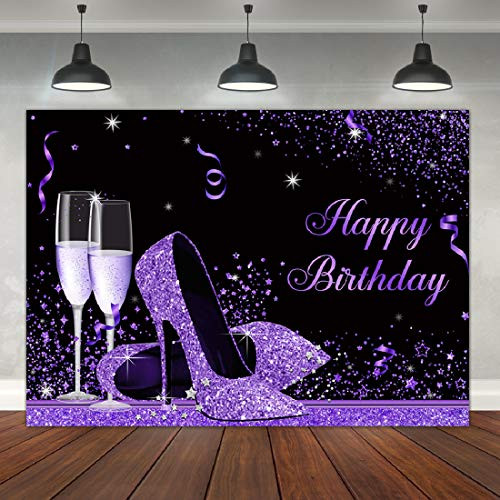 Glitter Purple Black Happy Birthday Backdrop Shiny Sequin High Heels Champagne Glass Photography Background Adult Women Girls Lady Star Banner Party Decorations Supplies Photo Studio Booth Props 7x5ft Glitter Purple Black Happy Birthday Backdrop Shiny Sequin High Heels Champagne Glass Photography Background Adult Women Girls Lady Star Banner Party Decorations Supplies Photo Studio Booth Props 7x5ft