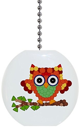 Orange Circles Owl on Limb Solid Ceramic Fan Pull