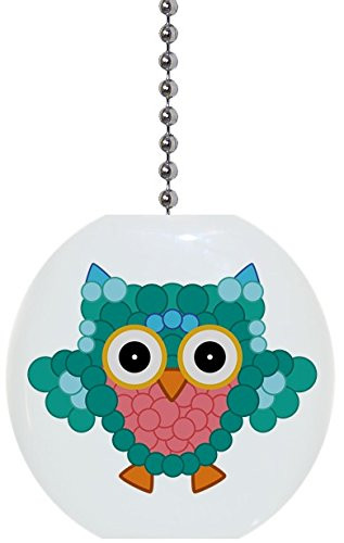 Teal Circles Owl with Big Eyes Solid Ceramic Fan Pull