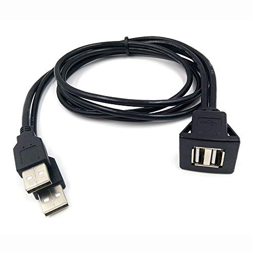 RANRAN Dual Ports Square USB 2.0 Panel Flush Mount Extension Cable Male to Female Car Dashboard Flush Extension Cable-2m-