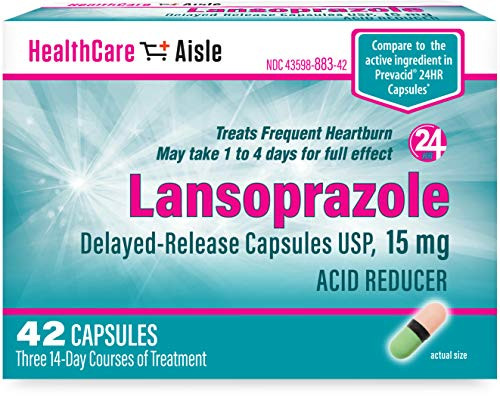HealthCareAisle Lansoprazole Delayed-Release Capsules USP - Treats Frequent Heartburn - 15 mg - 42 Count
